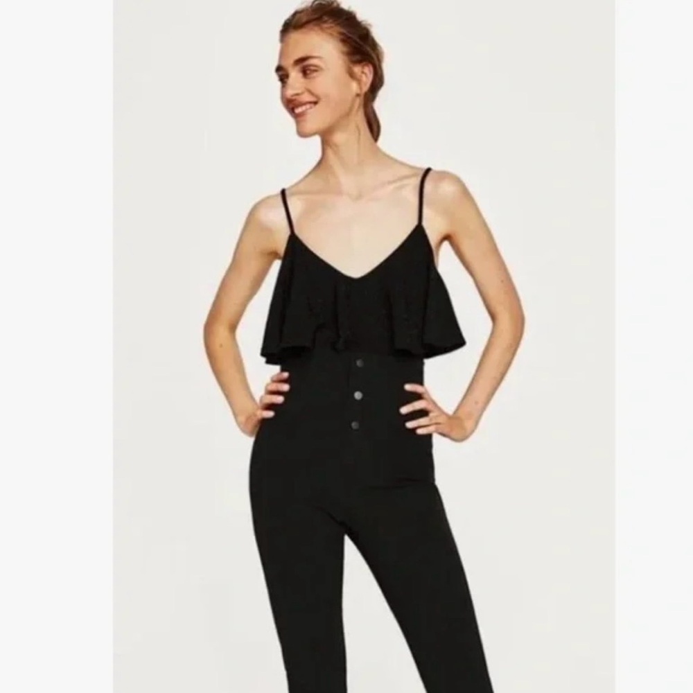 Zara Women’s Ruffle Sparkle Body Suit Black Size Small